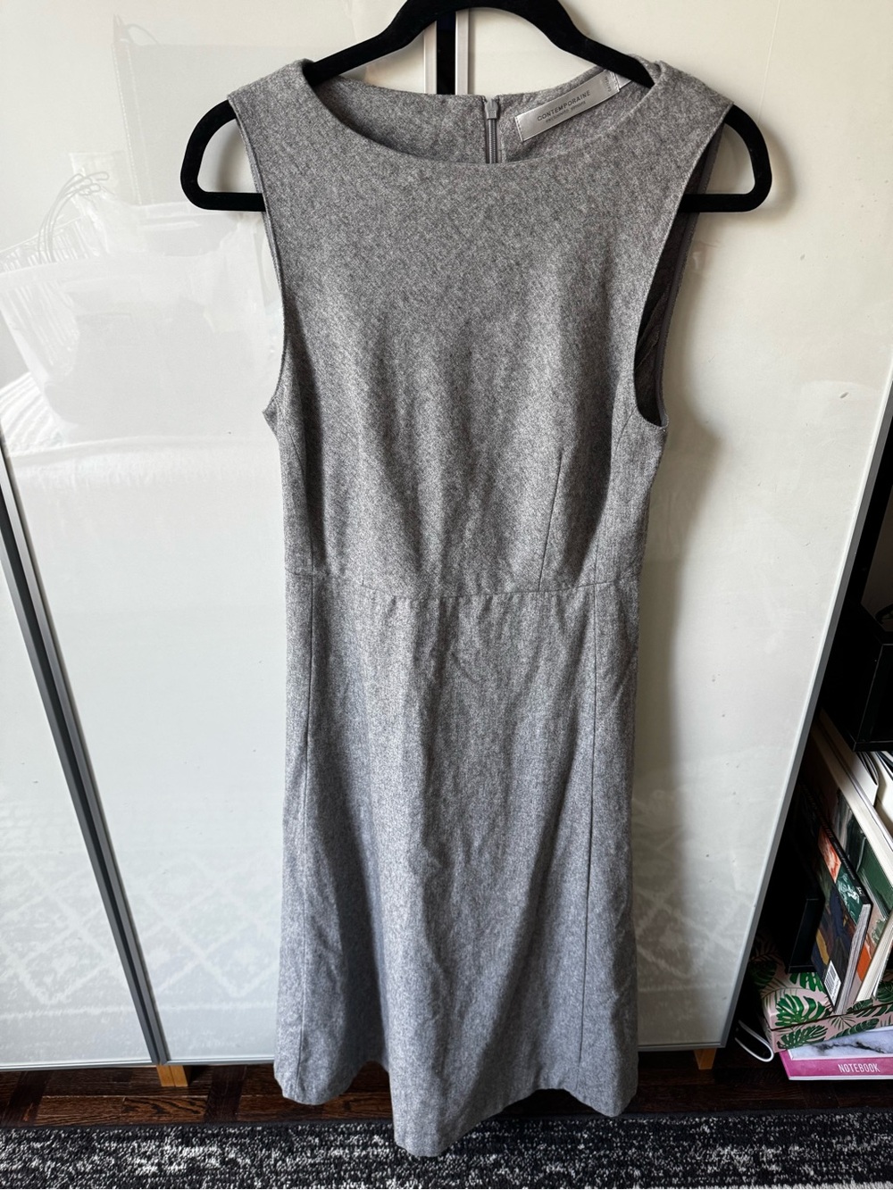 Simons Wool Blend Dress in grey | size 4 | A-line, midi, Canadian brand